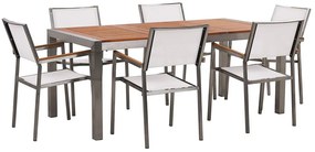 Záhradný eukalyptový drevený stôl a 6 bielych stoličiek GROSSETO Beliani