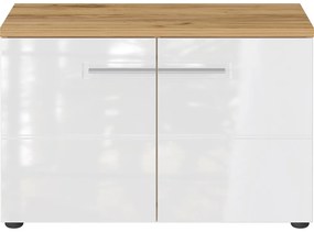 Biela prírodná skrinka na topánky v dekore duba s lavicou Aledo - Germania