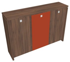 Stredná šatníková skriňa Verno 188 x 46 x 130 cm, kombinované dvere, orech / oranžová