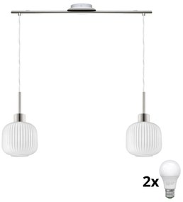 LED luster na lanku HARMA 2xE27/60W/230V matný chróm/biela