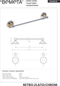 Bemeta Design RETRO gold-chrom: Držiak uterákov, 300 mm - 144204018
