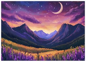 Sklenený obraz - Fialová krajina (70x50 cm)