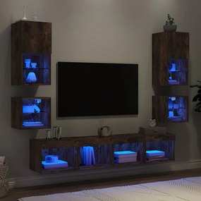 8-dielne TV nástenné skrinky s LED dymový dub kompozitné drevo 3216594