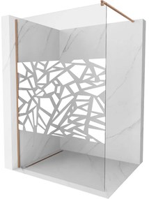 Mexen Kioto, sprchová zástena Walk-In 100 x 200 cm, 8mm číre sklo biely vzor, medený matný profil, 800-100-101-65-85
