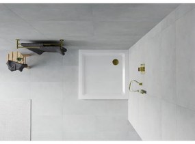 Mexen SLIM - Štvorcová sprchová vanička 90x90x5cm + zlatý sifón, biela, 40109090G