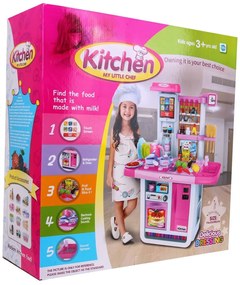 Ružová detská kuchynka 3+ interaktívne horáky + vodovodný kohútik + audio panel + príslušenstvo