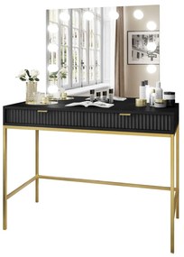 Toaletný stolík so zrkadlom CORA čierna matná + zlatá