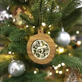 AMADEA Drevená ozdoba z masívu s vkladom - guľa s ornamentom 8 cm