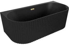 Mexen Sella, voľne stojaca vaňa ku stene, drážkovaná, 170 x 80 cm, čierna matná, zlatý matný prepad, 52711708071-55