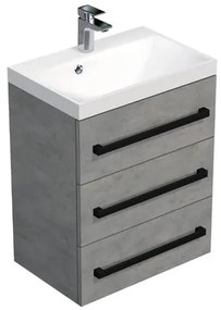 Kúpeľňová skrinka s čiernou úchytkou a umývadlom SAT Cube Way 60x76,5x40 cm betón mat CUBE2C603BE, 1 ks