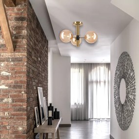 Luster na tyči ROLLO 3xG9/5W/230V zlatá/dymová béžová