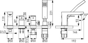 Ferro Algeo Square, vaňová stojánková batéria 4-otvorová, chrómová, 82045,0