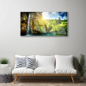 Obraz na skle Vodopád stromy príroda 140x70 cm