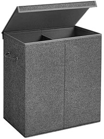 Látkový kôš na bielizeň, 2 oddelené priehradky, 66x62x36cm,tmavo sivý