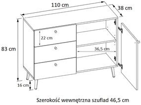 Komoda KARINA Zlatý remeselný dub - čierne nožičky