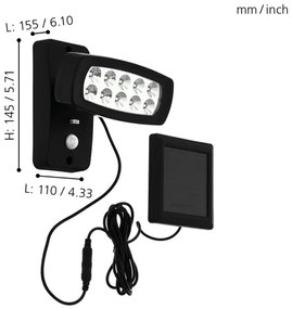 Eglo 98187 - Solárne LED nástenné svietidlo so senzorom PALIZZI LED/1,2V IP44