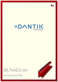 DANTIK rám na obraz 29,7x42 | ALU Červená Trumalin broušená (Plexi Čiré)