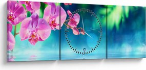Obraz - Orchidea (s hodinami) (90x30 cm)
