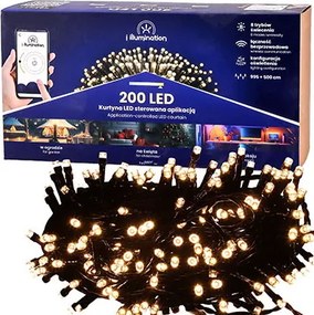 JU Svetelná reťaz SMART s 200 LED, teplá biela, napájanie zo siete, vonkajšie použitie