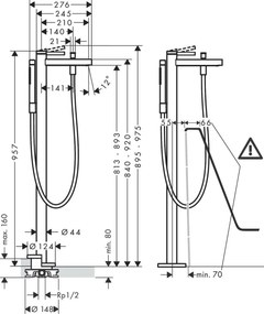 Hansgrohe Finoris, vaňová batéria do podlahy, s príslušenstvom, čierna matná, HAN-76445670