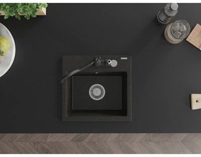 Mexen Milo, granitový drez 435x410x171 mm, 1-komorový a drezová batéria Carla, čierna-zlatá metalíza, 6505-75-670700-70