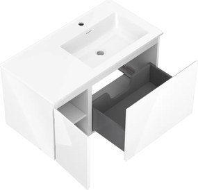 Mexen Orio, kúpeľňová skrinka 90 cm s pravým umývadlom Otis, 1S, 1D, biela lesklá, 91A13-09047-3-BBFF00-W18P00