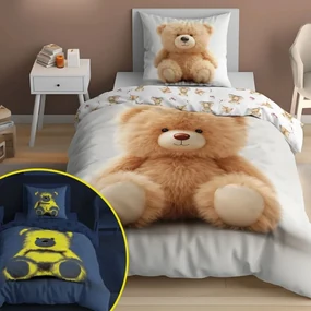 Bavlnená posteľná bielizeň pre deti svietiaca v tme - Veselý macko Šírka: 140 cm | Dĺžka: 200 cm