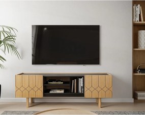 Čierny/prírodný TV stolík v dekore duba 175x60 cm Porto - Woodman