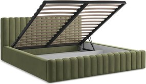 Zelená čalúnená dvojlôžková posteľ s úložným priestorom s roštom 160x200 cm Lemi – Makamii