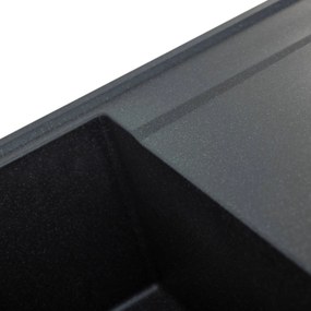 Laveo Megalo, 2-komorový granitový drez 1160x500x185 mm s dlhým odkvapávačom, čierna škvrnitá, LAV-SBE_721T