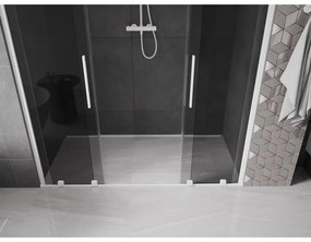 Mexen Velar Duo, posuvné sprchové dvere do otvoru 200 cm, 8mm šedé sklo, biela matná, 871-200-000-42-20