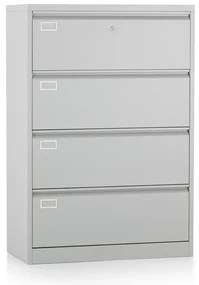 Dvojradová kovová kartotéka A4 - 4 zásuvky, 90 x 45 x 132 cm, cylindrický zámok, sivá
