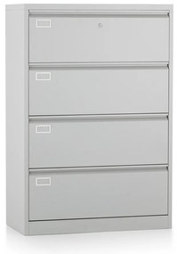 Dvojradová kovová kartotéka A4 - 4 zásuvky, 90 x 45 x 132 cm, cylindrický zámok, sivá
