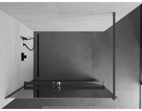 Mexen Kioto+, sprchová zástena Walk-In s poličkou a vešiakom 110 x 200 cm, 8mm sklo vzor zrkadlo, grafitový profil, 800-110-121-66-50