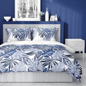 Bavlnená posteľná bielizeň s úžasným modro-bielym vzorom 3 časti: 1ks 160x200 + 2ks 70x80 Modrá