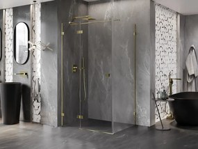 Mexen Lunar T, sklápací sprchový kút ľavý 130 x 100 cm, 8mm číre sklo, zlatý profil, 834T-130-100-50-00-L