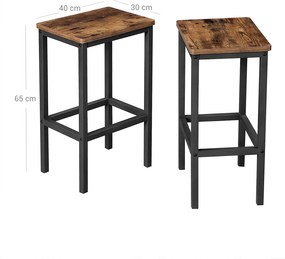 Barová stolička sada 2 ks, 40 x 30 x 65 cm, rustikálna hnedá farba