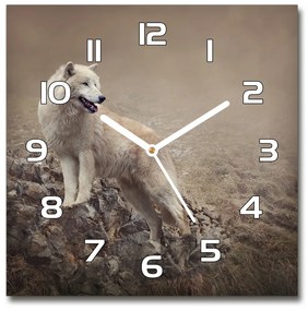 Sklenené hodiny štvorec Biely vlk na skale pl_zsk_30x30_f_60381309
