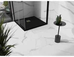 Mexen Stone+, štvorcová vanička z minerálneho kompozitu 100 x 100 cm, čierna, zlatá lesklá krytka, 44701010-G