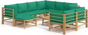 vidaXL 10-dielna sada záhradného nábytku, zelené vankúše, bambus