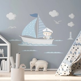 Modré detské samolepky na stenu Ambiance Captain Teddy