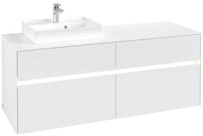 VILLEROY &amp; BOCH Collaro závesná skrinka pod umývadlo na dosku (umývadlo vľavo), 4 zásuvky, s LED osvetlením, 1400 x 500 x 548 mm, White Matt, C074B0MS