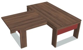 Stôl Verno+ S 200 x 220 cm s rokovacím prvkom, orech / červená