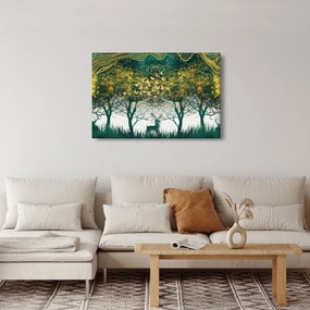Obraz - Jelene v zelenom lese (90x60 cm)
