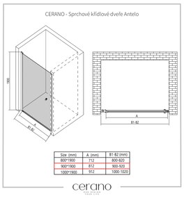 Cerano Antelo, 1-krídlové sprchové dvere 90x190 cm, 6mm číre sklo, chrómový profil, CER-CER-432418