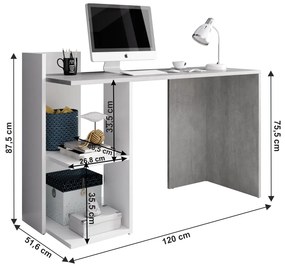 PC stolík Adrean (betón + biela). Vlastná spoľahlivá doprava až k Vám domov. 1021173