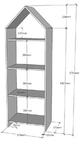 Biela domčeková knižnica Vipack Casami, 57 x 171 cm