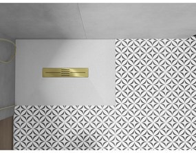 Mexen Toro, SMC obdĺžniková sprchová vanička 130 x 90 cm, biela, zlatá krytka, 43109013-G