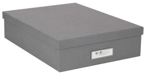 Sivý úložný box s menovkou na dokumenty Bigso Box of Sweden Oskar, veľkosť A4