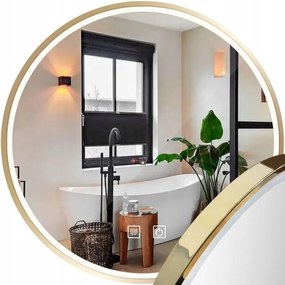 Rea Rea, LED okrúhle zrkadlo v zlatom ráme 70cm, zlatá matná, HOM-02502